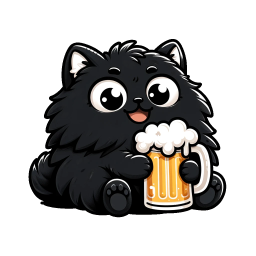 Pieru the cat holding a pint of beer